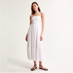Abercrombie & Fitch White Smocked Maxi Dress XL Tall